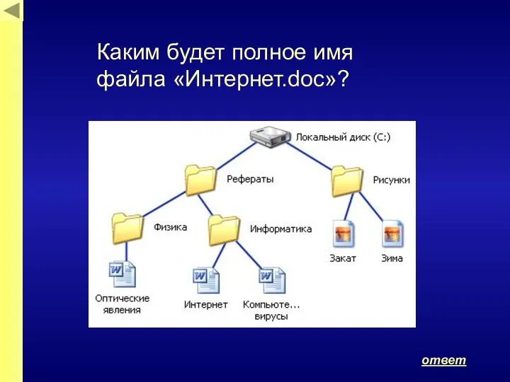 ответ Каким будет полное имя файла «Интернет.doc»?