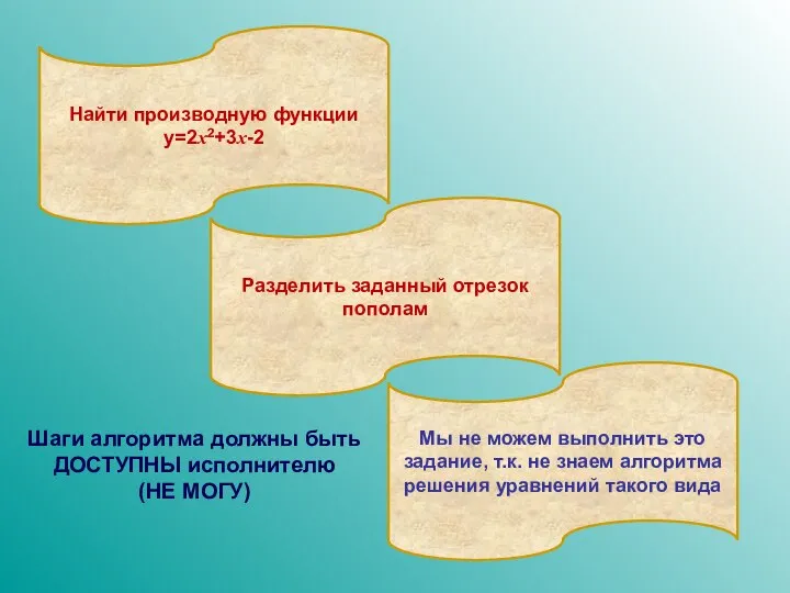 Разделить заданный отрезок пополам Найти производную функции у=2х2+3х-2 Мы не можем