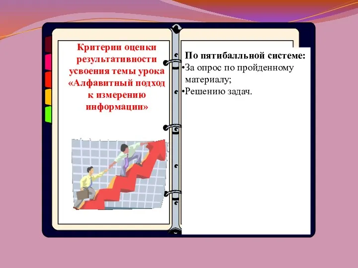 Критерии оценки результативности усвоения темы урока «Алфавитный подход к измерению информации»