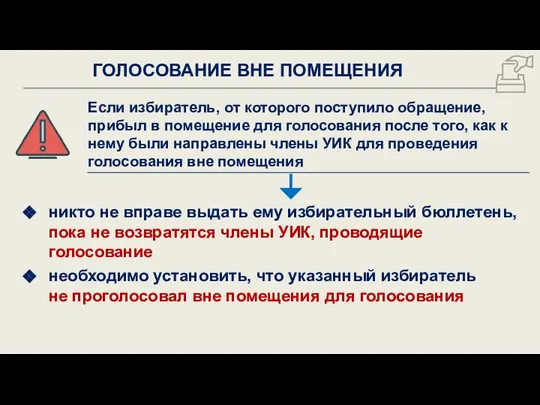 ГОЛОСОВАНИЕ ВНЕ ПОМЕЩЕНИЯ Если избиратель, от которого поступило обращение, прибыл в