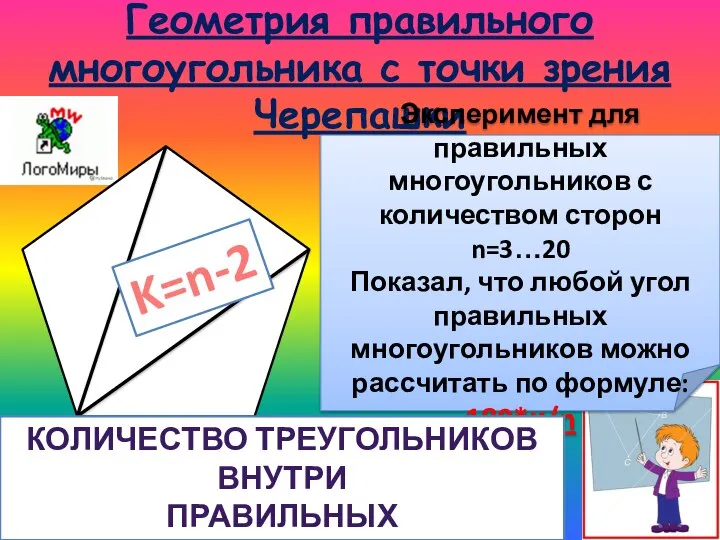 Геометрия правильного многоугольника с точки зрения Черепашки Эксперимент для правильных многоугольников