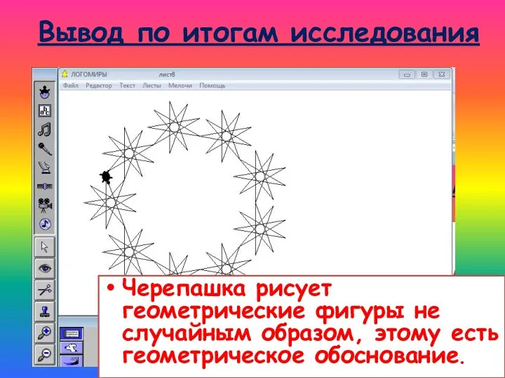 Вывод по итогам исследования Черепашка рисует геометрические фигуры не случайным образом, этому есть геометрическое обоснование.