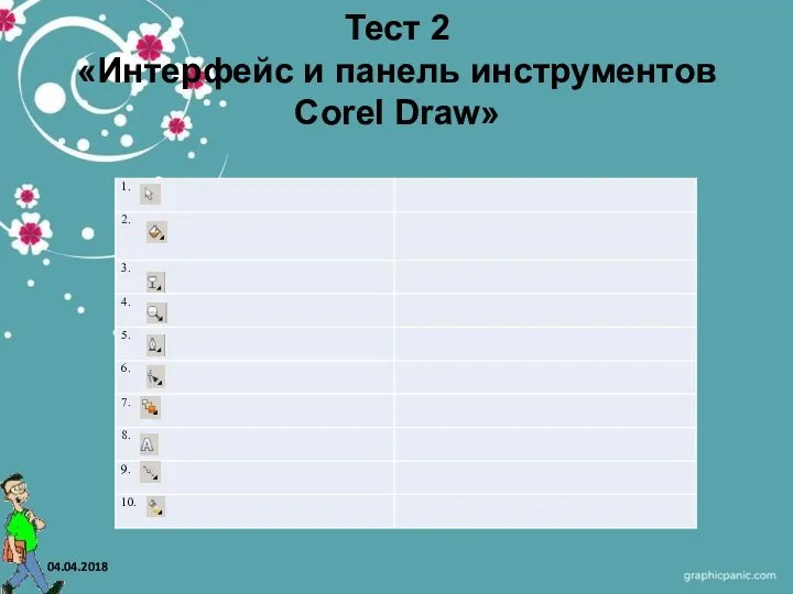 Тест 2 «Интерфейс и панель инструментов Corel Draw» 04.04.2018