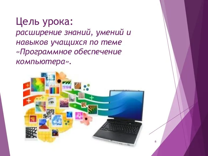 Цель урока: расширение знаний, умений и навыков учащихся по теме «Программное обеспечение компьютера». *