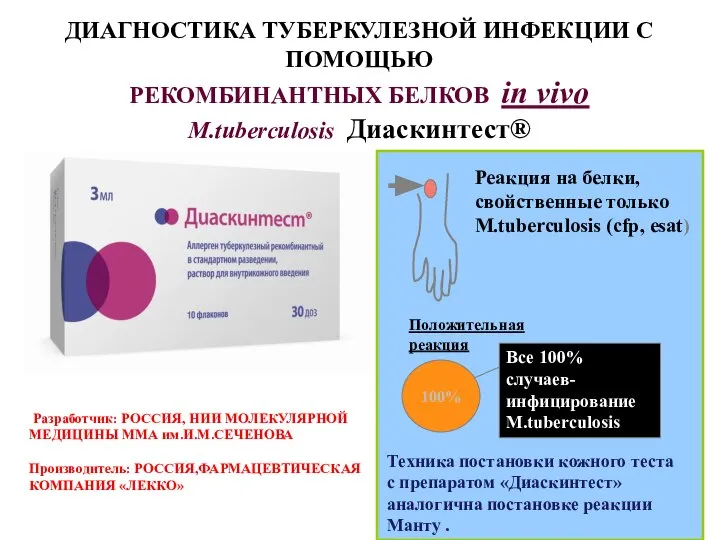 ДИАГНОСТИКА ТУБЕРКУЛЕЗНОЙ ИНФЕКЦИИ С ПОМОЩЬЮ РЕКОМБИНАНТНЫХ БЕЛКОВ in vivo M.tuberculosis Диаскинтест®