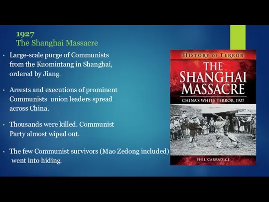 1927 The Shanghai Massacre Large-scale purge of Communists from the Kuomintang