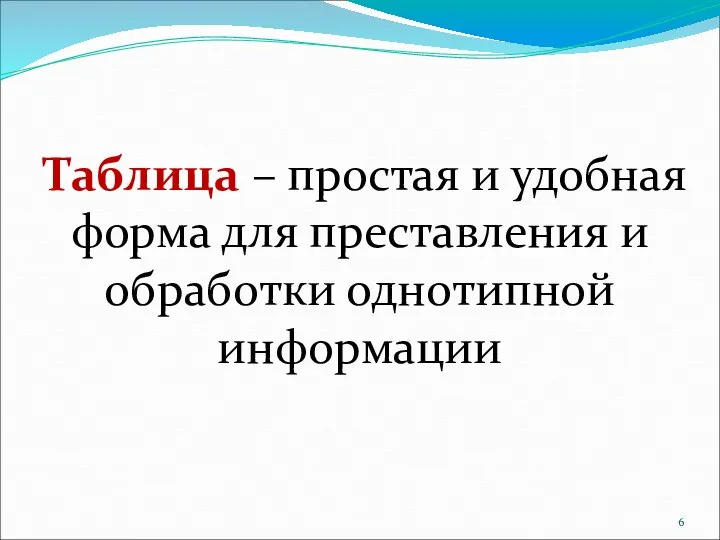 Таблица – простая и удобная форма для преставления и обработки однотипной информации