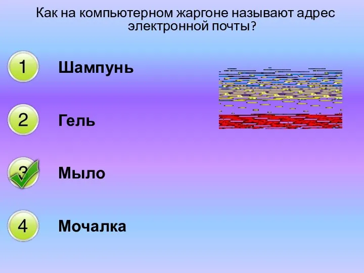 Как на компьютерном жаргоне называют адрес электронной почты? Шампунь Гель Мыло Мочалка