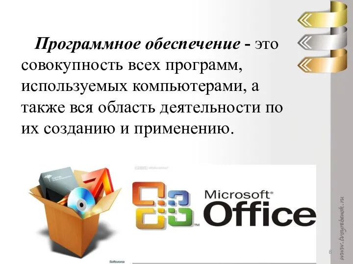 Программное обеспечение - это совокупность всех программ, используемых компьютерами, а также