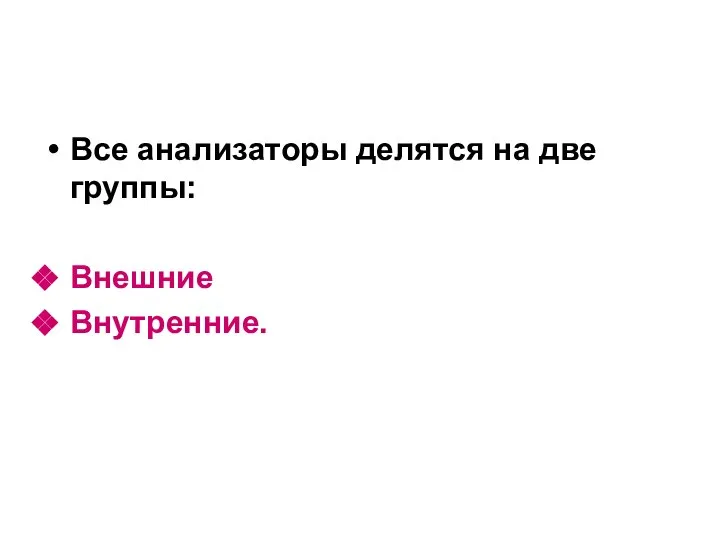 Все анализаторы делятся на две группы: Внешние Внутренние.