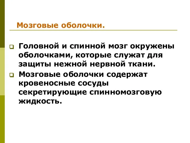 Мозговые оболочки. Головной и спинной мозг окружены оболочками, которые служат для