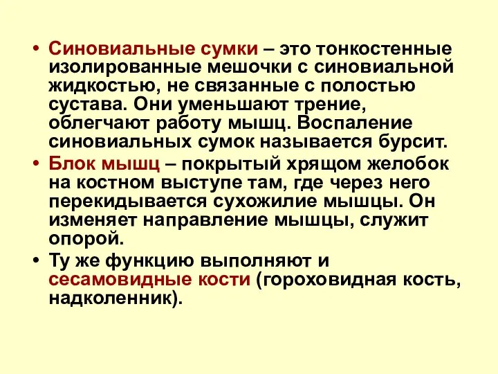 Синовиальные сумки – это тонкостенные изолированные мешочки с синовиальной жидкостью, не