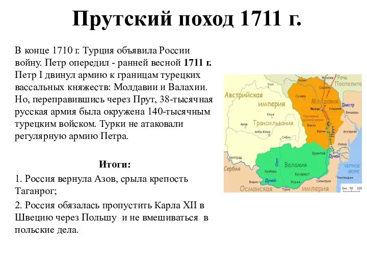 Прутский поход 1711 г. В конце 1710 г. Турция объявила России