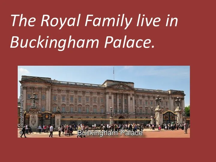 The Royal Family live in Buckingham Palace.