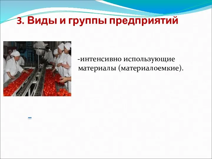 3. Виды и группы предприятий -интенсивно использующие материалы (материалоемкие).