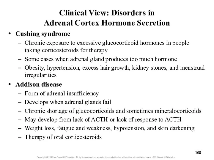 Clinical View: Disorders in Adrenal Cortex Hormone Secretion Cushing syndrome Chronic