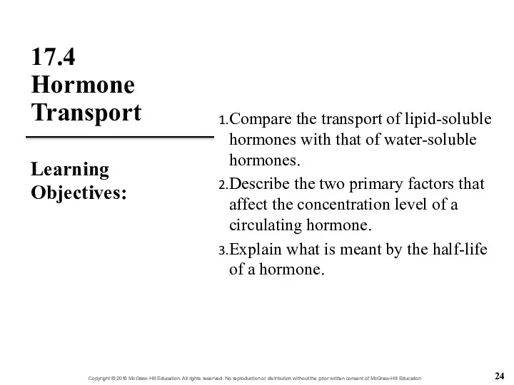 17.4 Hormone Transport Compare the transport of lipid-soluble hormones with that