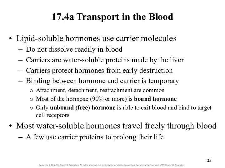 17.4a Transport in the Blood Lipid-soluble hormones use carrier molecules Do