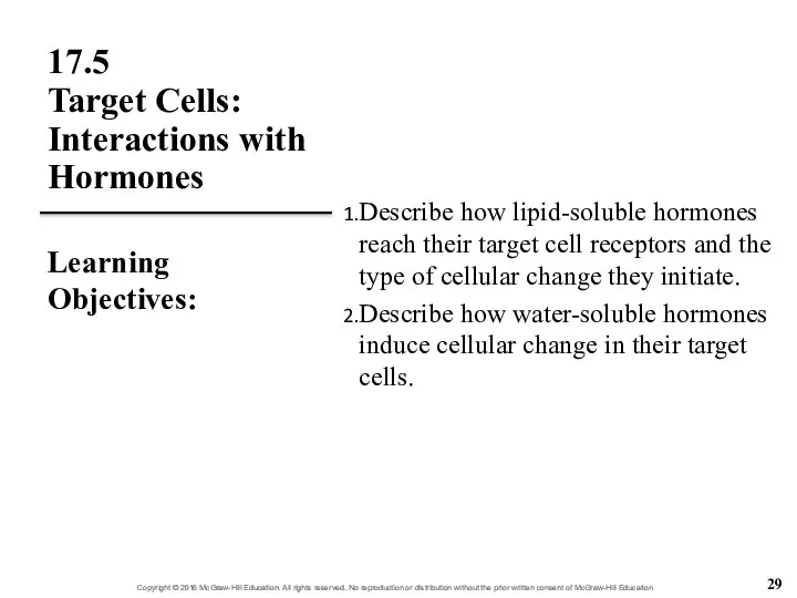 17.5 Target Cells: Interactions with Hormones Describe how lipid-soluble hormones reach