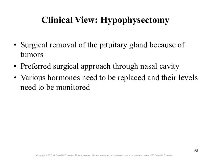 Clinical View: Hypophysectomy Surgical removal of the pituitary gland because of