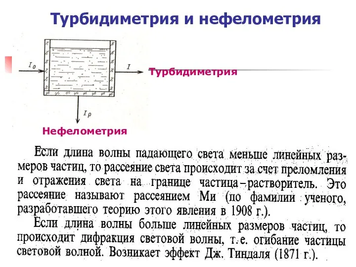 МККОС. Л.К. №8. Попова Людмила Федоровна Турбидиметрия и нефелометрия Нефелометрия Турбидиметрия