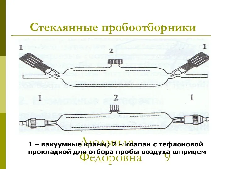 МККОС. Л.К. №2. Попова Людмила Федоровна Стеклянные пробоотборники 1 – вакуумные