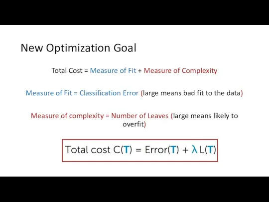 New Optimization Goal Total Cost = Measure of Fit + Measure