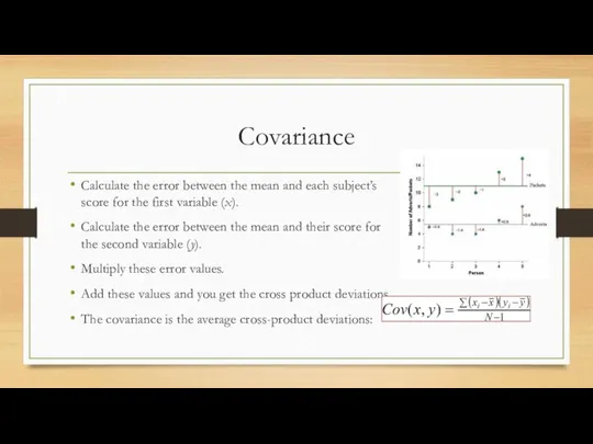 Covariance Calculate the error between the mean and each subject’s score