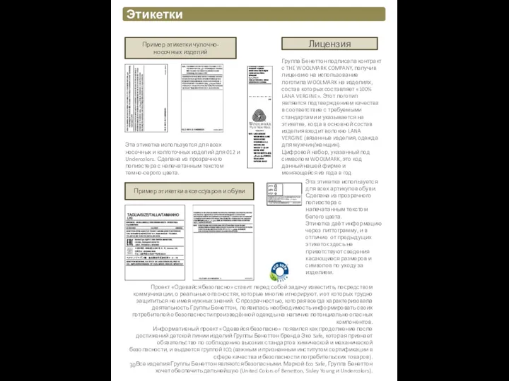 Лицензия Пример этикетки чулочно-носочных изделий Пример этикетки аксессуаров и обуви Группа