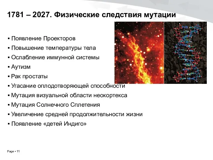 1781 – 2027. Физические следствия мутации Появление Проекторов Повышение температуры тела