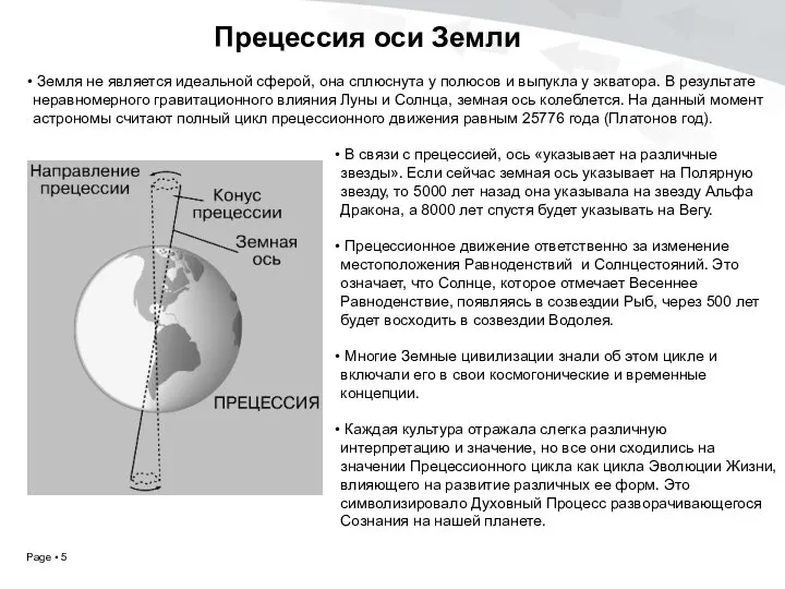 Прецессия оси Земли Земля не является идеальной сферой, она сплюснута у