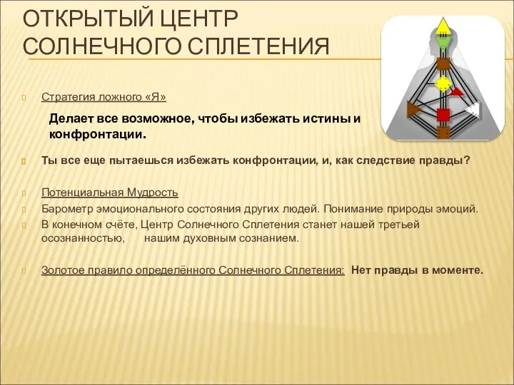 ОТКРЫТЫЙ ЦЕНТР СОЛНЕЧНОГО СПЛЕТЕНИЯ Стратегия ложного «Я» Ты все еще пытаешься