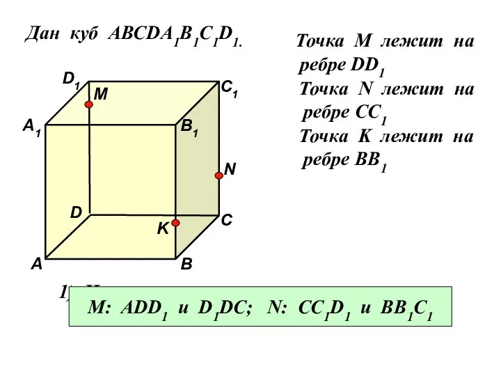 Дан куб АВСDA1B1C1D1. Точка М лежит на ребре DD1 Точка N