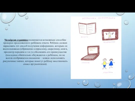 Четвёртая страница посвящается возможным способам проверки предложенного ребёнком ответа. Ребёнок должен