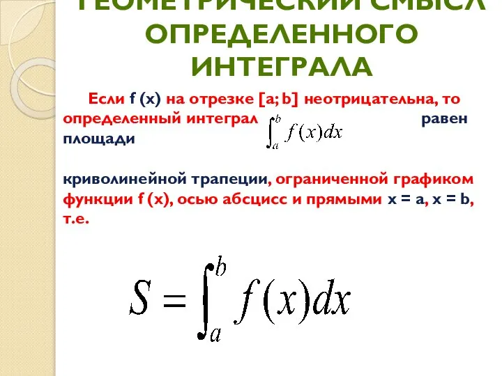 ГЕОМЕТРИЧЕСКИЙ СМЫСЛ ОПРЕДЕЛЕННОГО ИНТЕГРАЛА