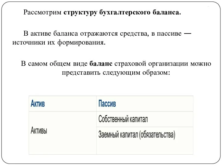 . Рассмотрим структуру бухгалтерского баланса. В активе баланса отражаются средства, в