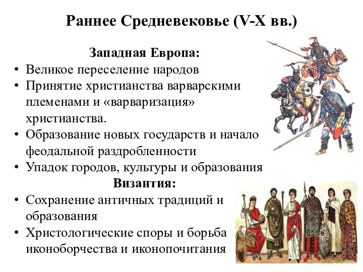 Раннее Средневековье (V-X вв.) Западная Европа: Великое переселение народов Принятие христианства