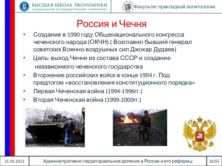 21.05.2012 Административно-территориальное деление в России и его реформы 24/55 Факультет прикладной