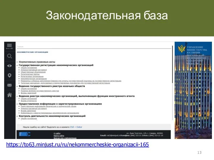 Законодательная база https://to63.minjust.ru/ru/nekommercheskie-organizacii-165