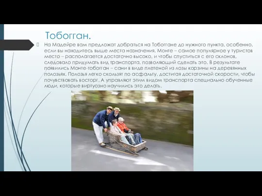 Тобогган. На Мадейре вам предложат добраться на Тобоггане до нужного пункта,