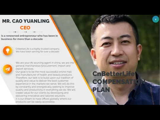 MR. CAO YUANLING Is a renowned entrepreneur who has been in