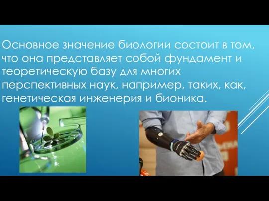 Основное значение биологии состоит в том, что она представляет собой фундамент