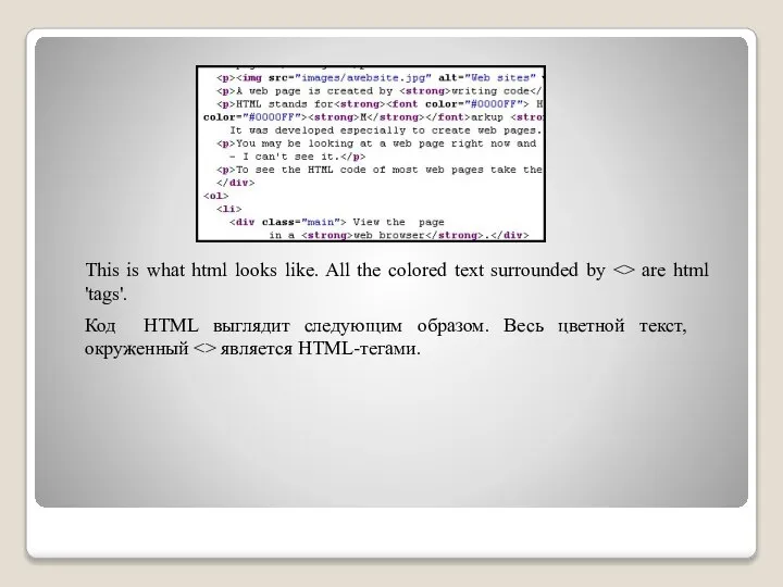 This is what html looks like. All the colored text surrounded