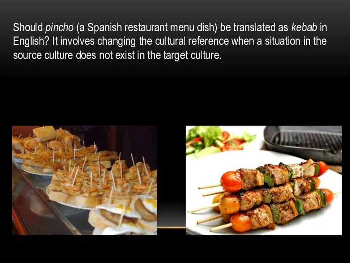 Should pincho (a Spanish restaurant menu dish) be translated as kebab