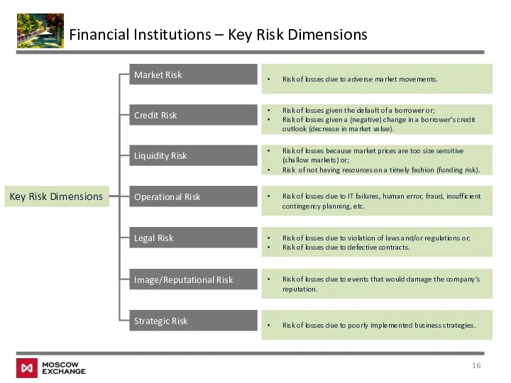 Financial Institutions – Key Risk Dimensions Key Risk Dimensions Market Risk