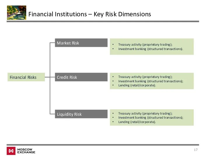 Financial Institutions – Key Risk Dimensions Financial Risks Market Risk Credit