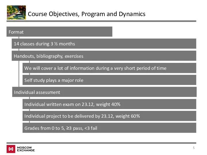 Course Objectives, Program and Dynamics Format 14 classes during 3 ½