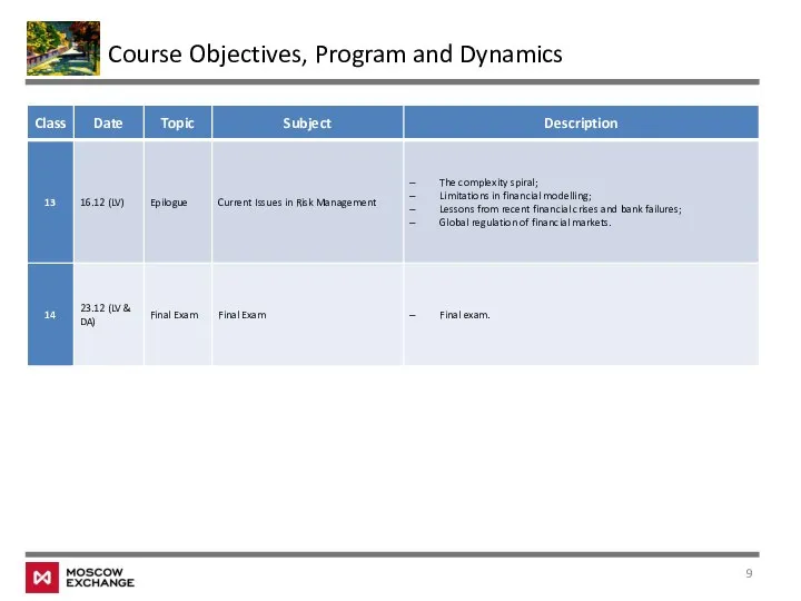 Course Objectives, Program and Dynamics