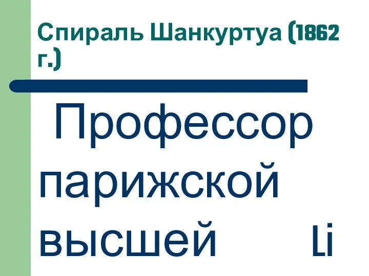 Спираль Шанкуртуа (1862 г.) Профессор парижской высшей Li F школы Шанкуртуа