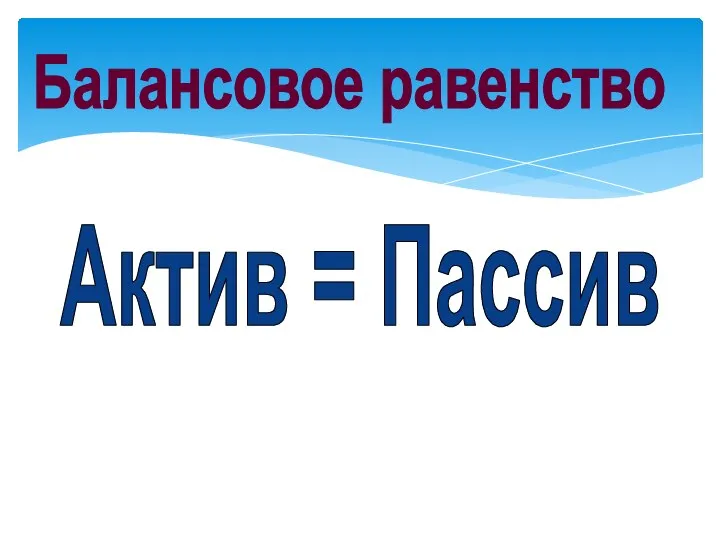 Актив = Пассив Балансовое равенство